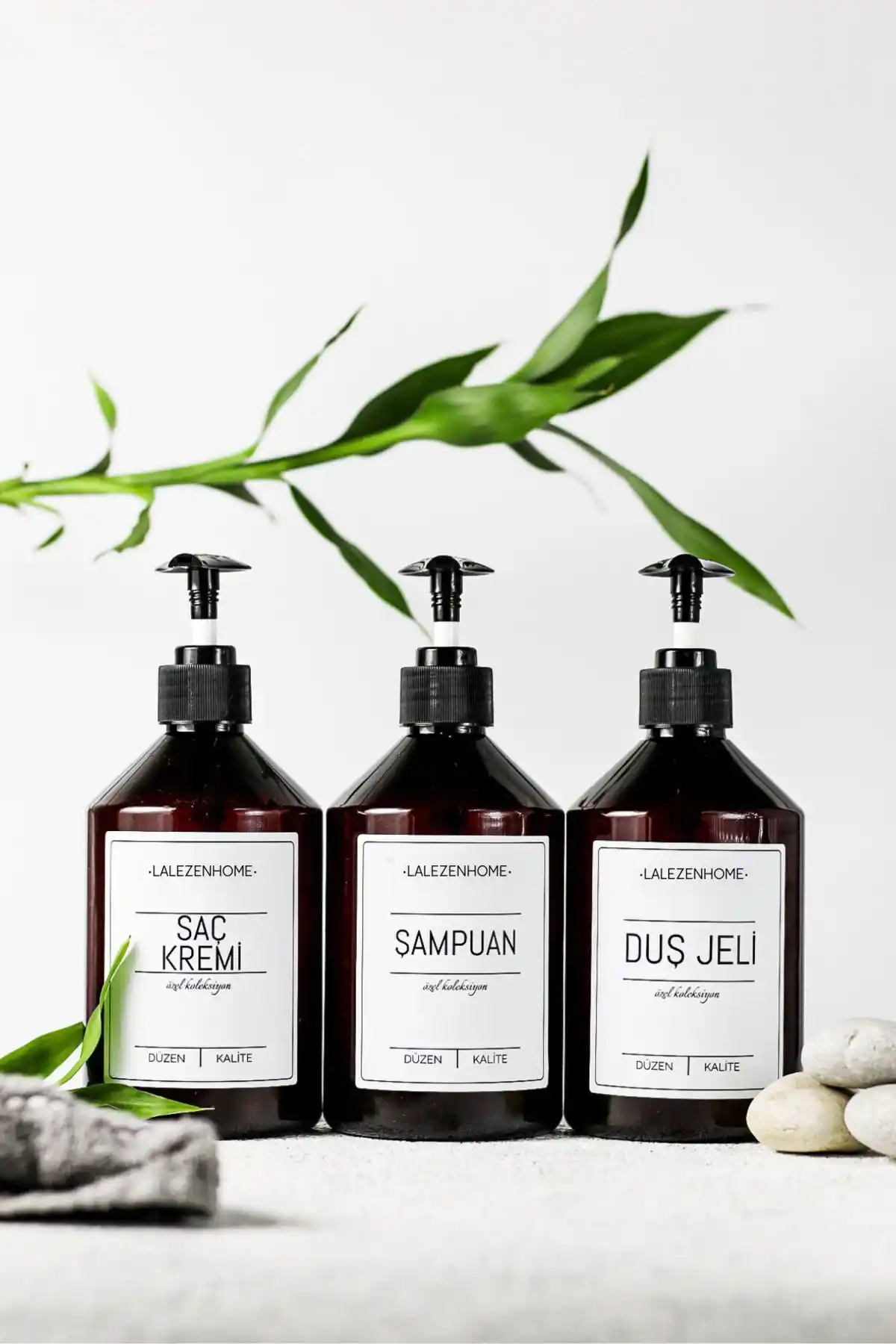 LALEZEN HOME 3'lü Bakım Seti Şampuan Duş Jeli ve Saç Kremi Modern Tasarım