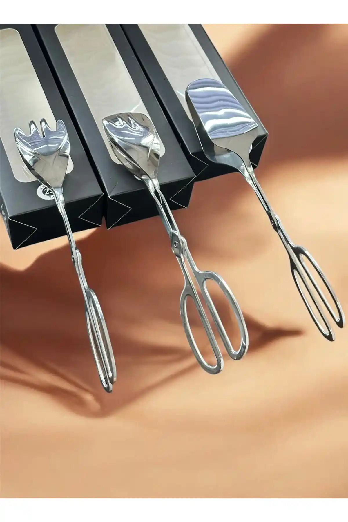 LeesHome Lüx Güüş Servis Salata Kek Makarna 3'lü Maşa Seti Modern ve Dayanıklı Mutfak Aksesuarları