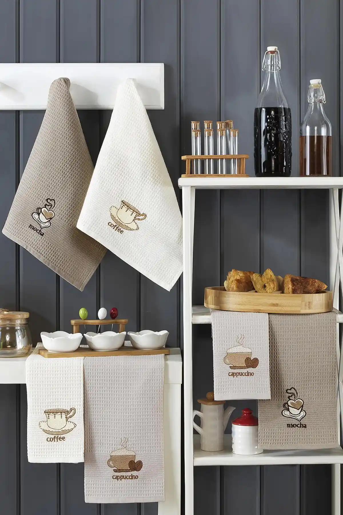 LENA 40x60 %100 Pamuk Nakışlı Mutfak Havlusu Seti Estetik ve Fonksiyonellik Sunar