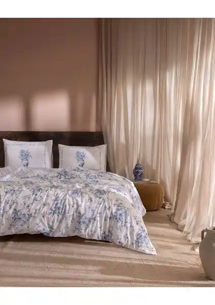 Madame Coco Chapele Çift Kişilik Pamuk Nevresim Takımı Mavi Renkli Yatak Odası Dekoru İçin