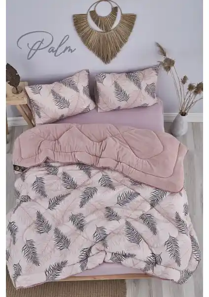 Marla Home Palm Pembe Desenli Çift Kişilik Yorgan Seti: Şıklık ve Konfor Bir Arada
