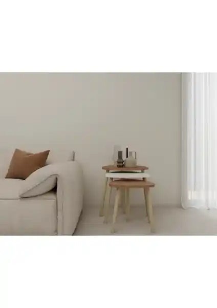 MasifMarket 3'lü Üçgen Zigon Sehpa Marbella Kiraz-Beyaz Modern ve Şık Tasarım