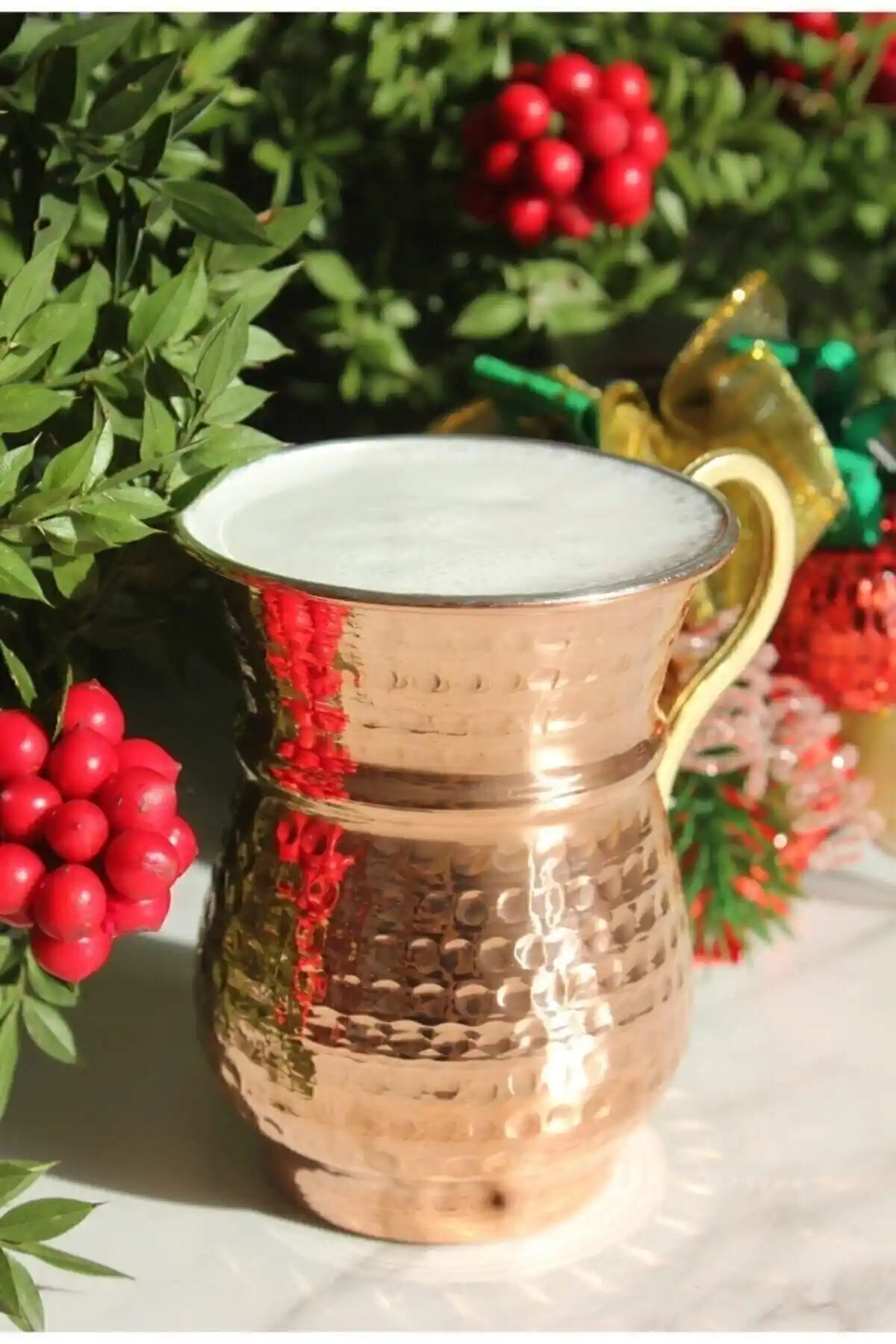 MATARMUTFAK El Dövmesi Nostaljik Bakır Ayran Bardağı Günlük ve Özel Kullanım İçin