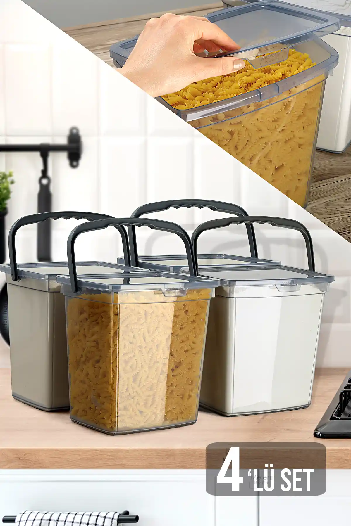 Meleni Home 4'lü Un ve Bakliyat Kabı Modern ve Pratik Mutfak Saklama Çözümü