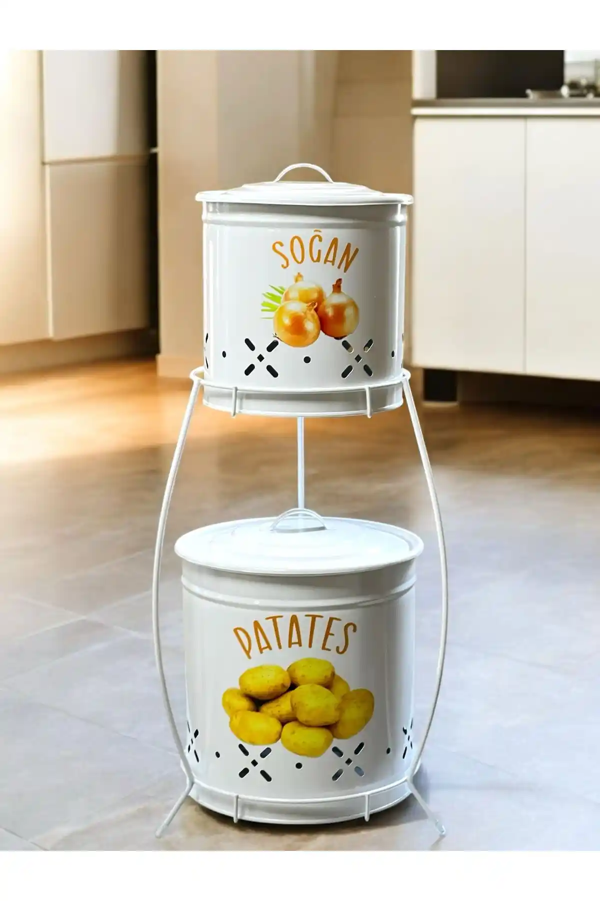 Metalshop 2 Katlı Küçük Boy Metal Sebze Kovası Patates ve Soğan Saklama Çözümü