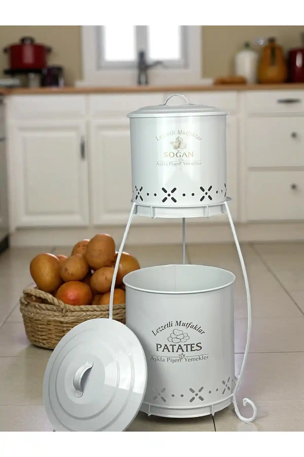 Metalshop İki Katlı Metal Patates ve Soğan Kovası Modern ve Dayanıklı Tasarım