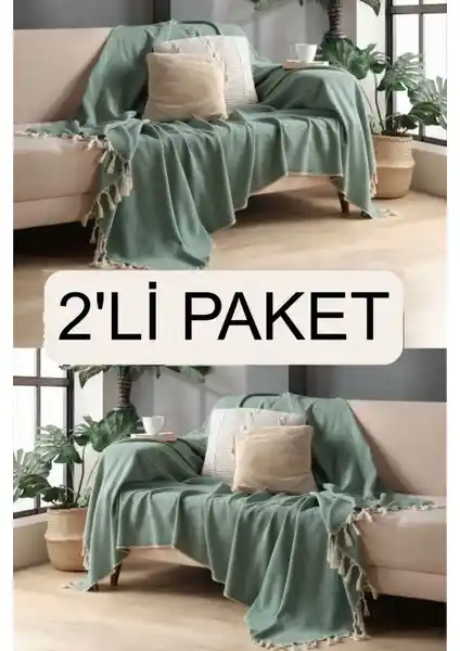 Miracolo Home Yeşil Sık Dokuma Pamuklu Koltuk Örtüsü Seti Ev Dekorasyonuna Şıklık Katıyor