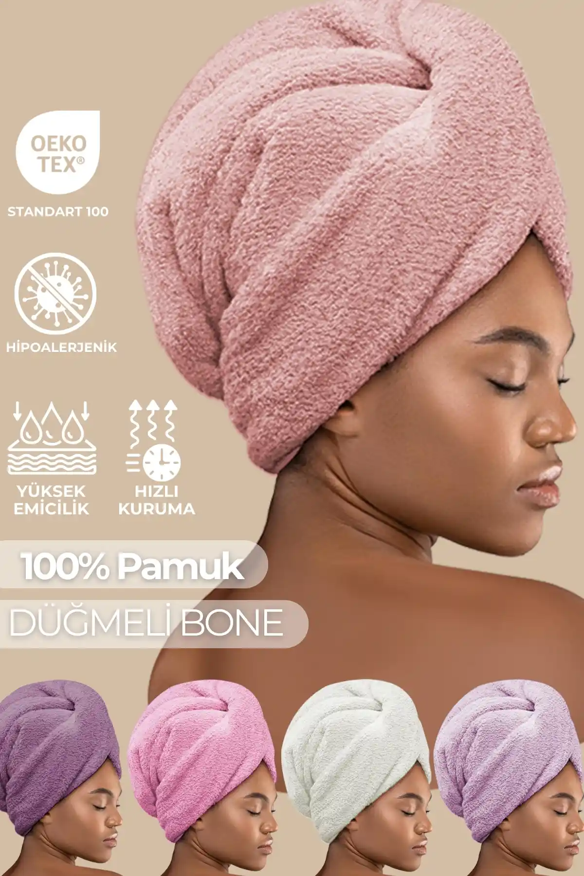 Miss Paris Home Düğme Lastikli Saç Havlusu: Pratik ve Şık Saç Kurutma Çözümü