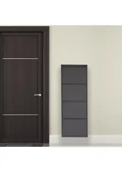 Mobilya Pratik 4'lü Metal Ayakkabılık Antrasit Gri Modern Depolama Çözümü