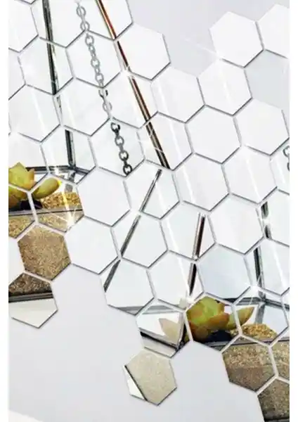 Modaba Bal Peteği Dekoratif Altıgen Ayna 12'li Akıllı ve Şık Modern Duvar Dekoru