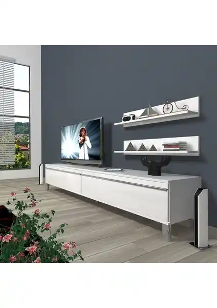 Modern MDF TV Ünitesi Krom Ayaklar ile Şık ve Fonksiyonel Tasarım