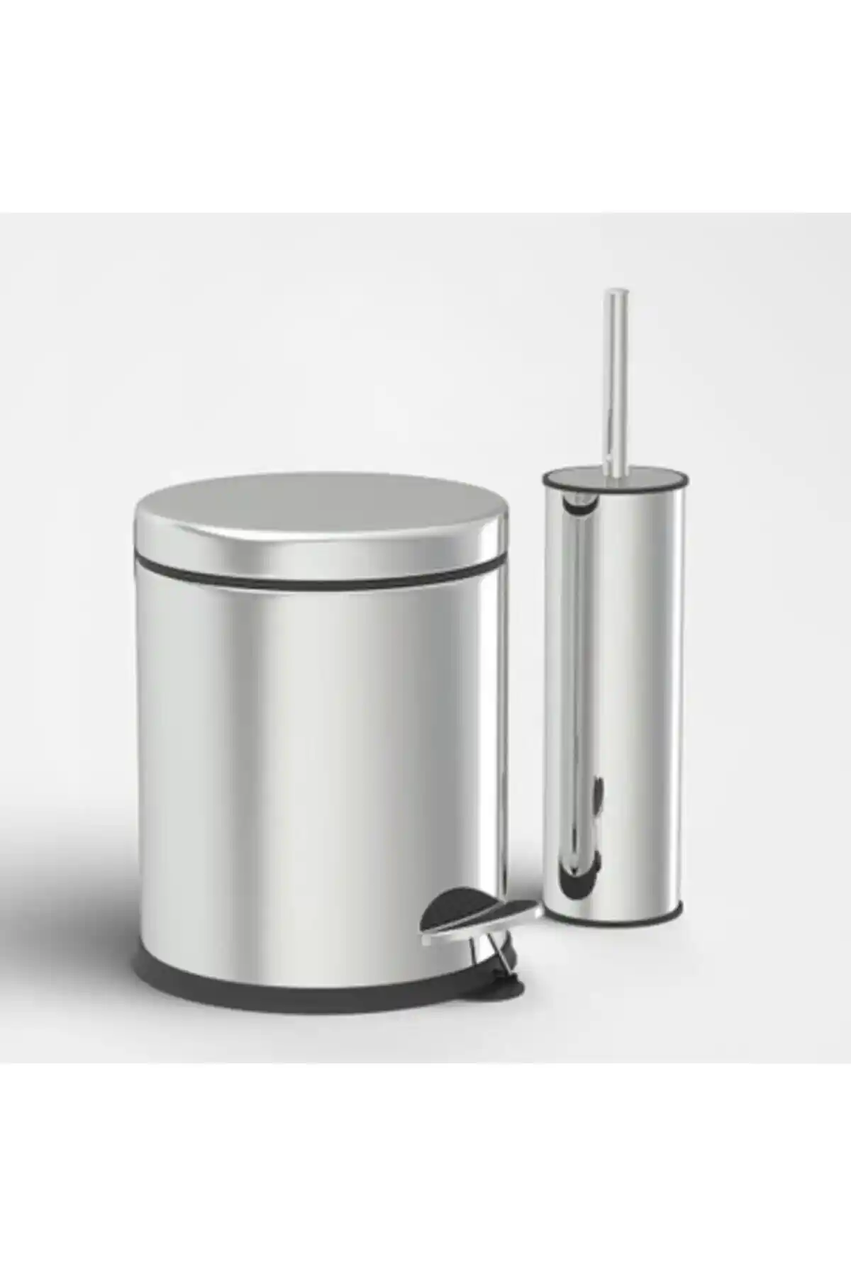 Modern ve Dayanıklı Krom Pedallı Çöp Kovası ve Klozet Fırçası Seti ile Banyonuzu Yenileyin