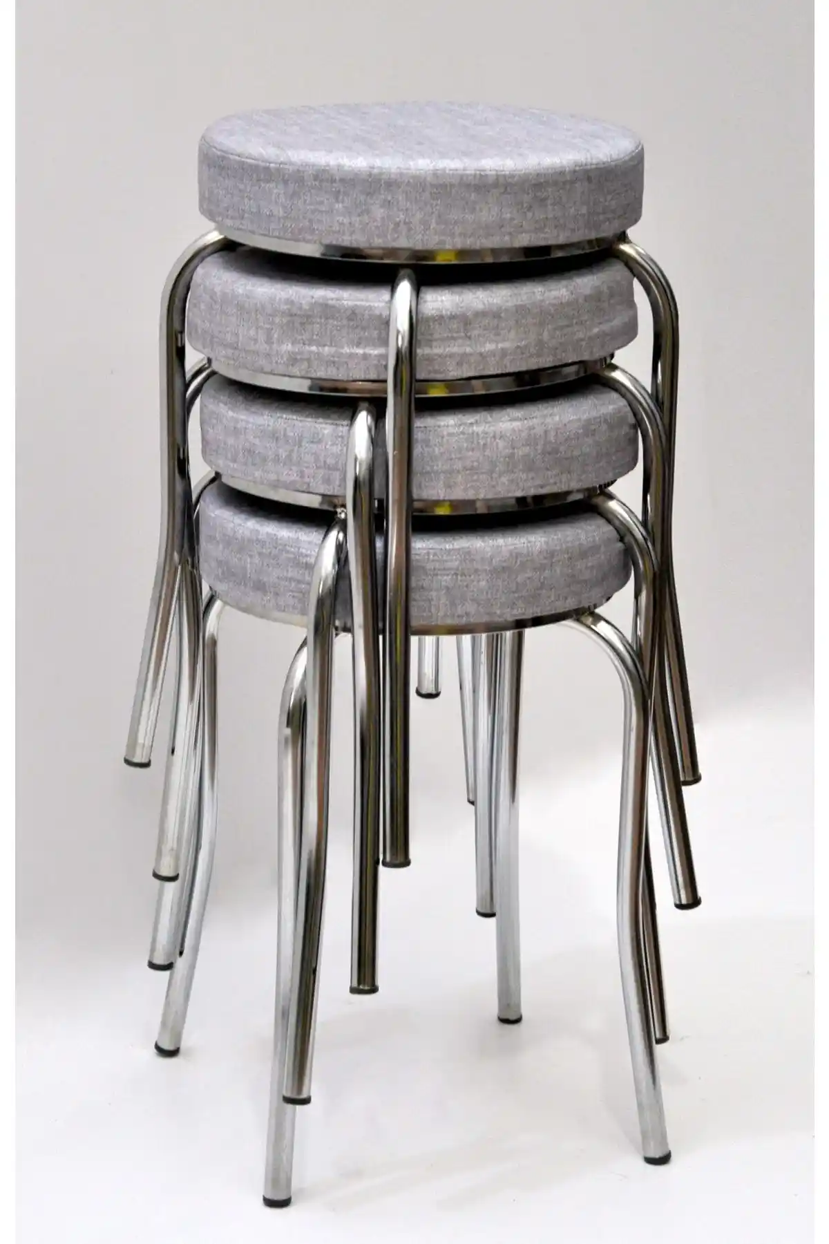 Modern ve Retro Tasarıma Sahip Krom Ayaklı Mina Kumaş Tabure Seti 4'lü