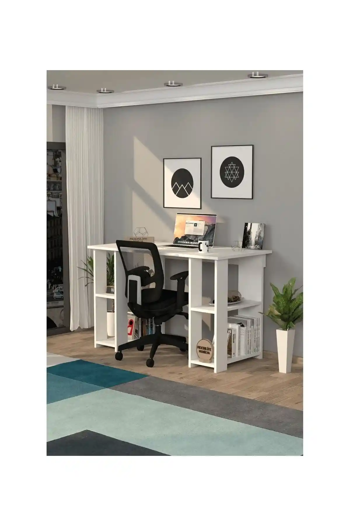 Moonlife Hipo Kitaplıklı Çalışma Masası Beyaz Modern ve Fonksiyonel Tasarım