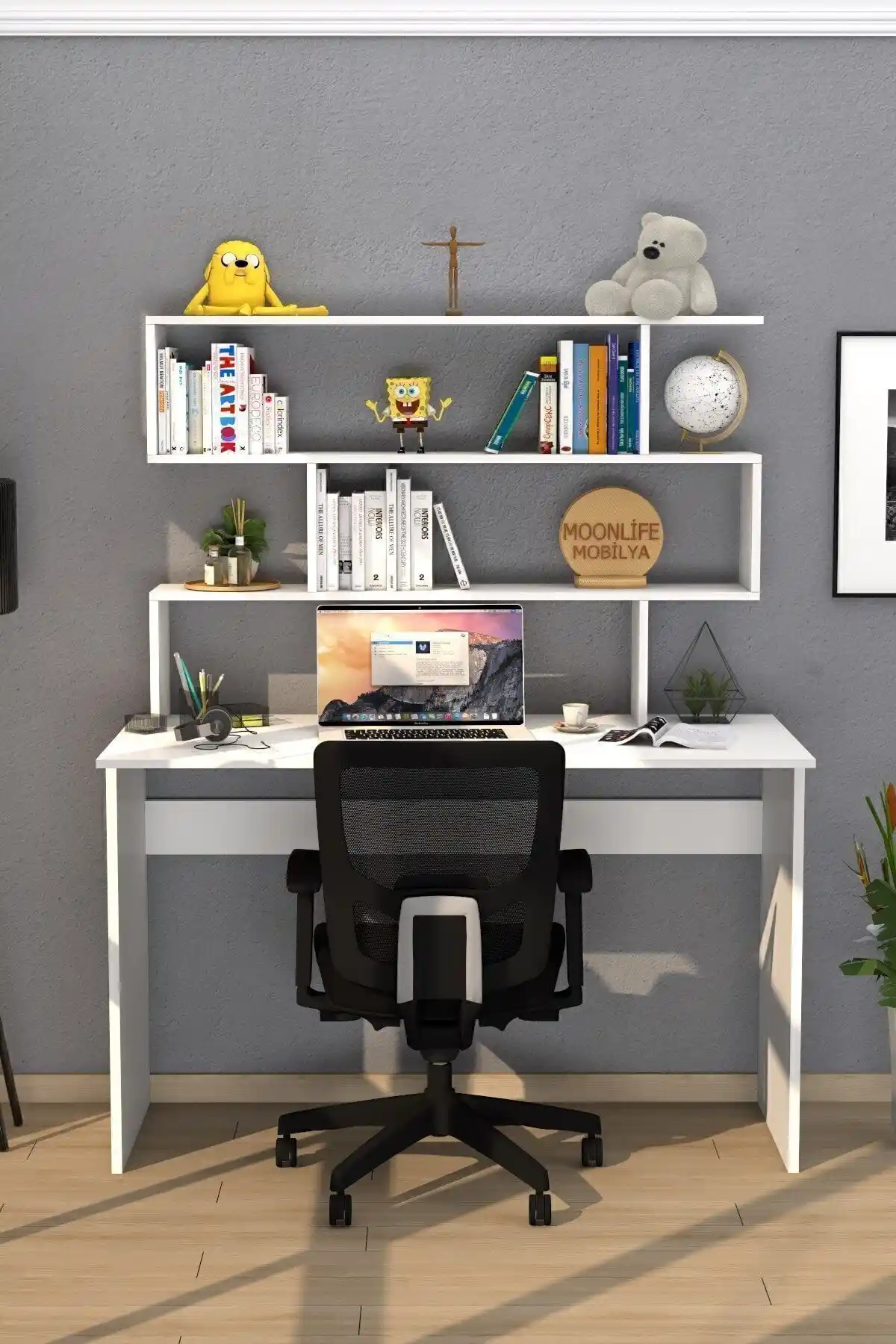 Moonlife Kaya Kitaplıklı Çalışma Masası Modern ve Fonksiyonel Tasarım Özellikleri