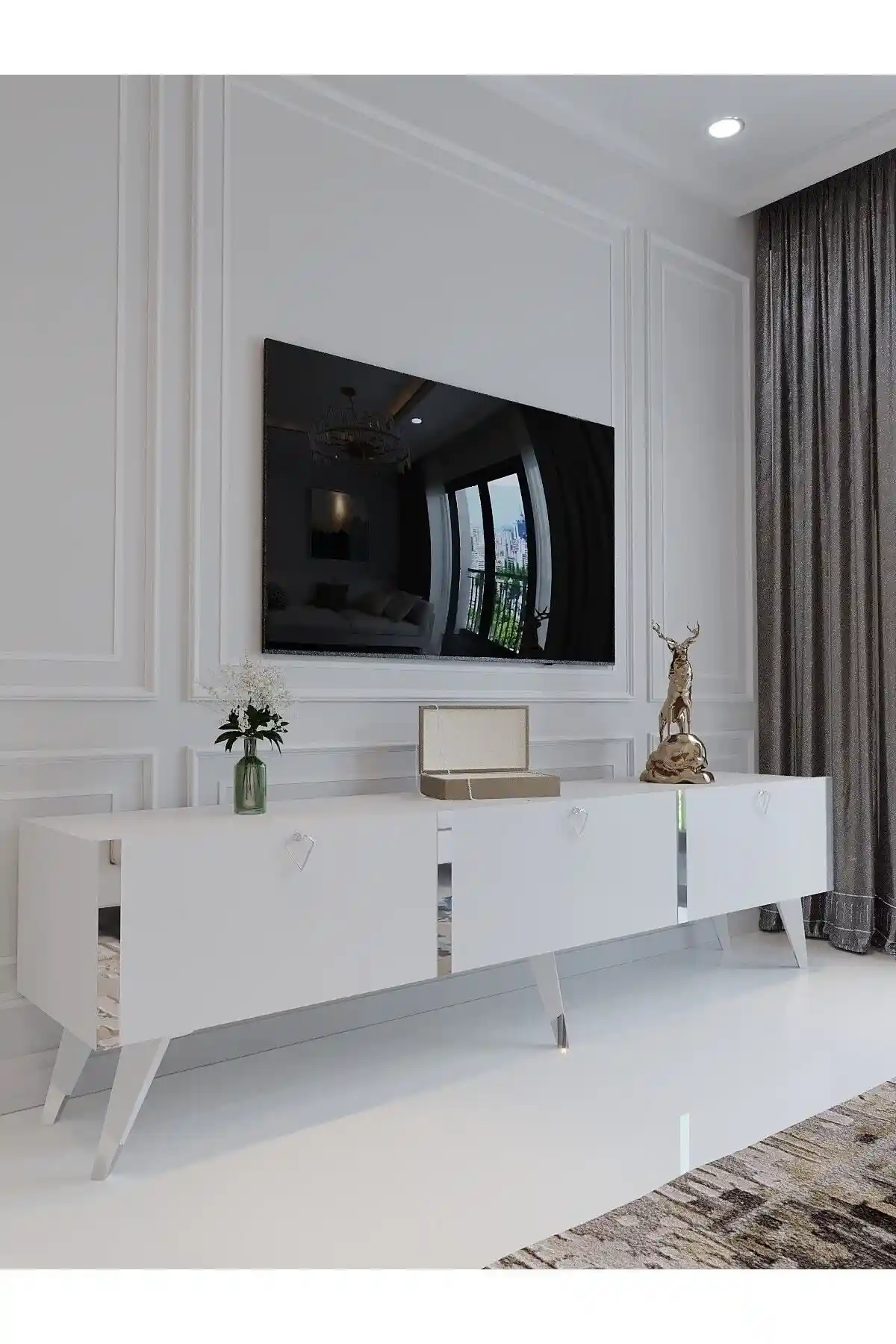 Myniture Festival S3017-1 Modern Beyaz TV Ünitesi Şık ve Dayanıklı Tasarım