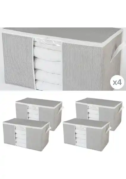 Nacarev 4 Adet Mega Boy Pencereli Çizgi Desen Saklama Hurçları Ev Düzeni İçin Uygun