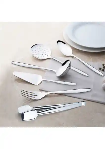 Nehir Sahra Sade 6 Parça Paslanmaz Çelik Servis Takımı Günlük ve Misafir Kullanımı İçin