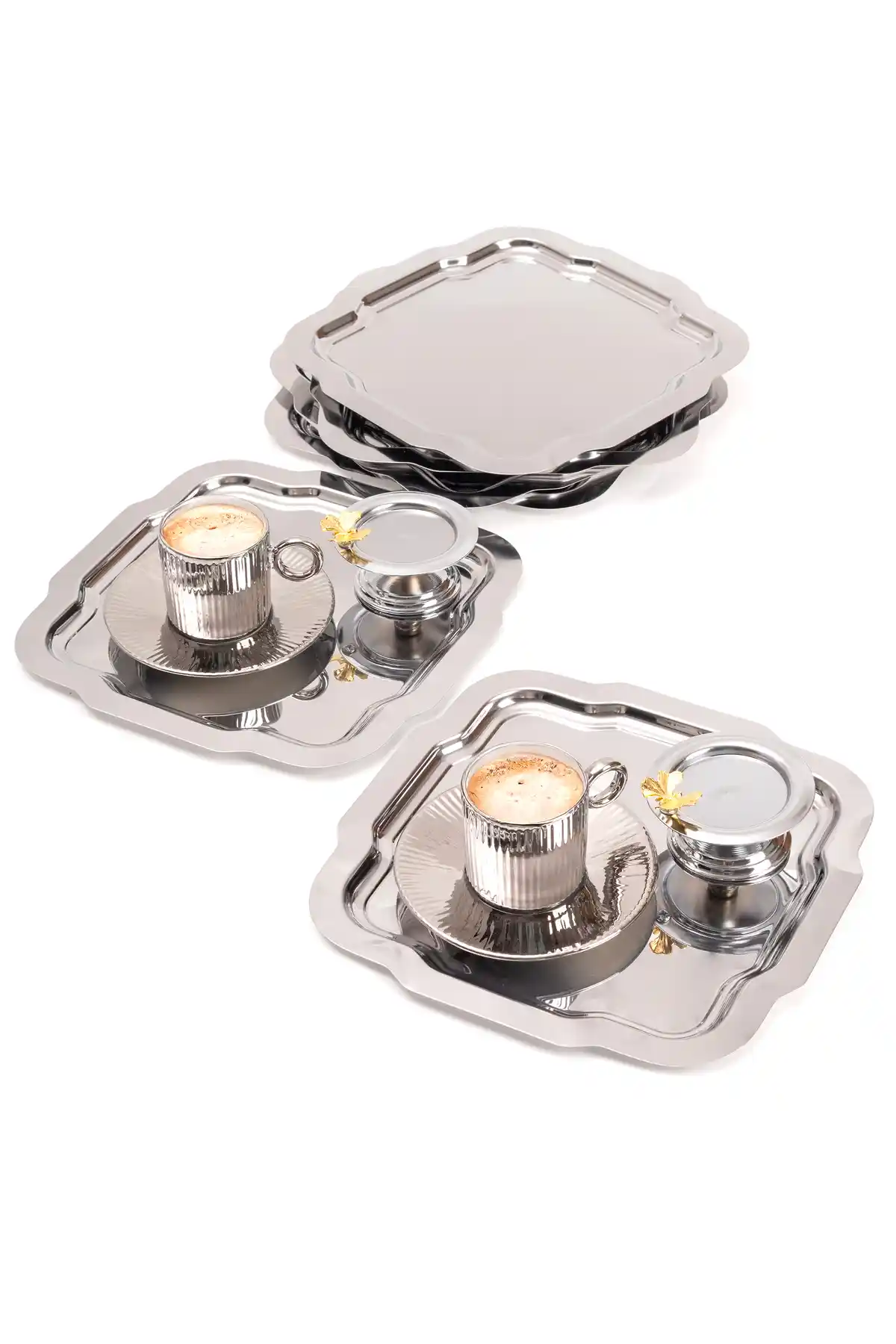 NEWTREND Züccaciye 6'lı Lüx Papatya Model Paslanmaz Çelik Servis ve Sunum Tepsisi