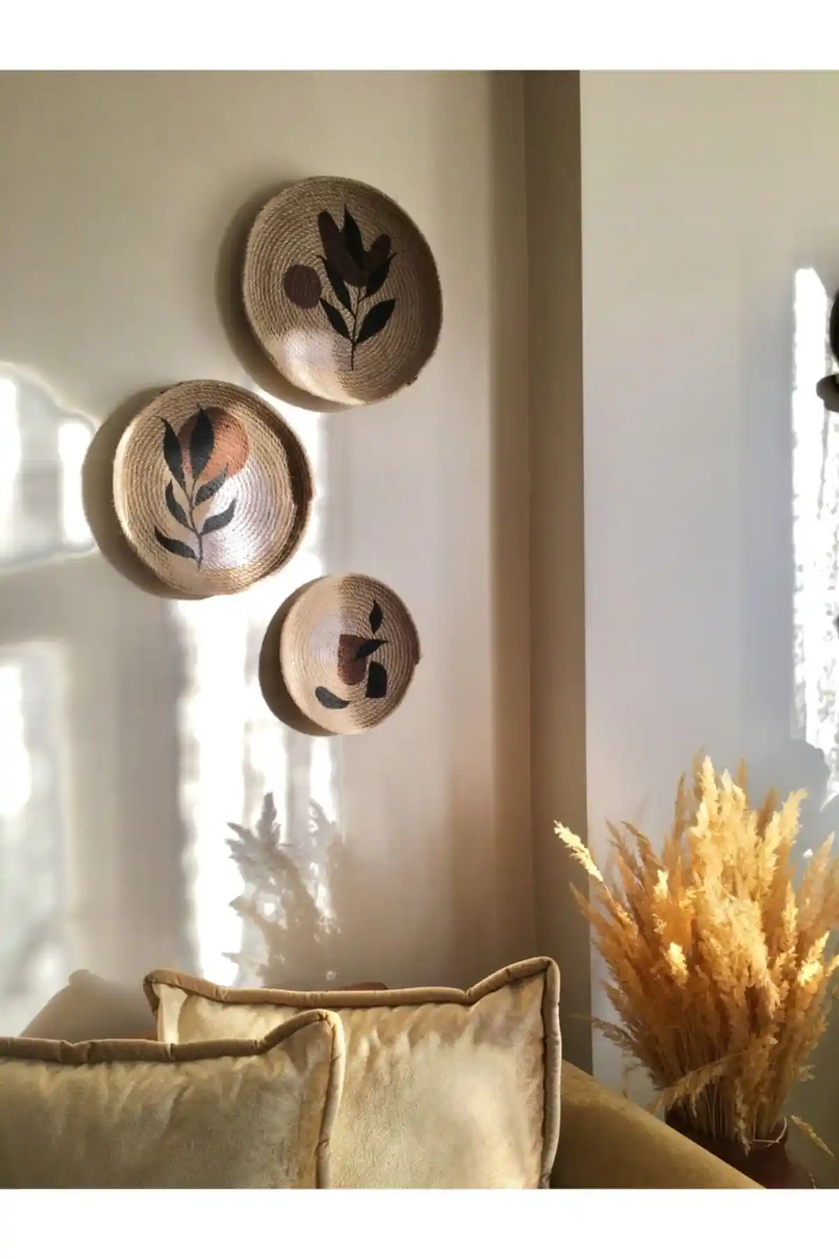 NİLİZM ART Bohem Renkli Üçlü Hasır Duvar Tabağı Seti ile Mekânınıza Sıcaklık Katın