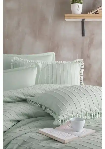 Nordqueen %100 Pamuk Çift Kişilik Püsküllü Nevresim Seti Estina Ada Çayı Teması