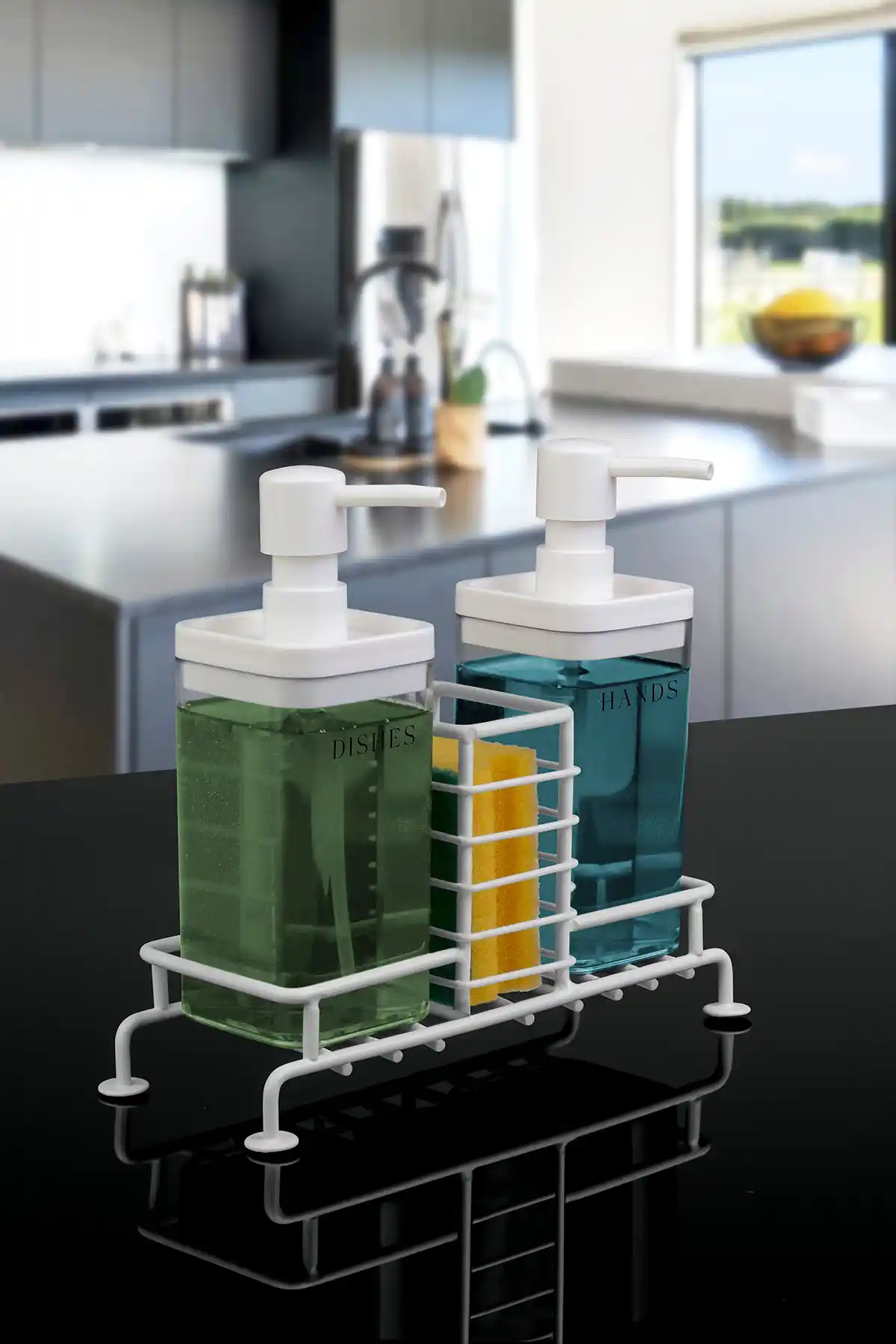 Okyanus Home Beyaz Standlı 2'li Şeffaf Sıvı Sabunluk Seti Modern ve Dayanıklı Tasarım