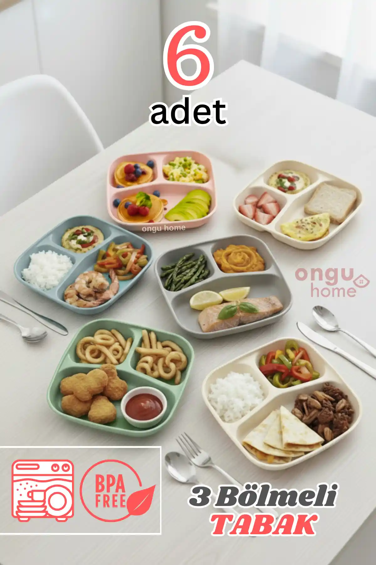 Ongu Home 6 Parça Modern ve Dayanıklı Renkli Tabak Seti ile Mutfakta Şıklık ve Pratiklik