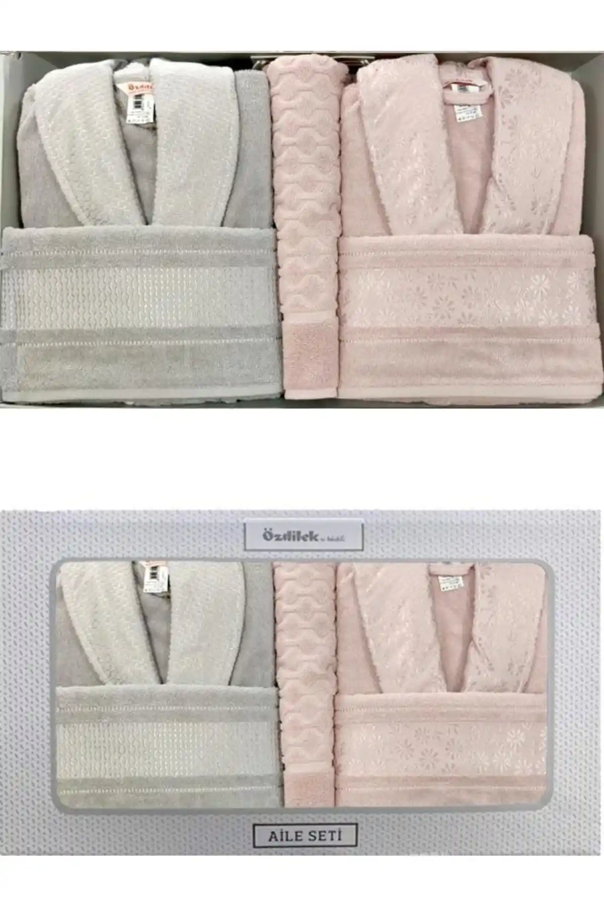 Özdilek Blossom Happy Aile Bornoz Seti Pembe Gri Konfor ve Şıklık Sunar