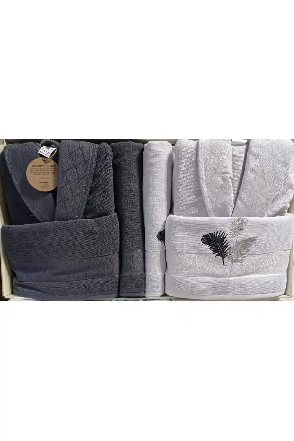 Özdilek Golden Palm Aile Bornoz Seti Antrasit Gri Modern ve Yumuşak Dokulu Konforlu Tasarım