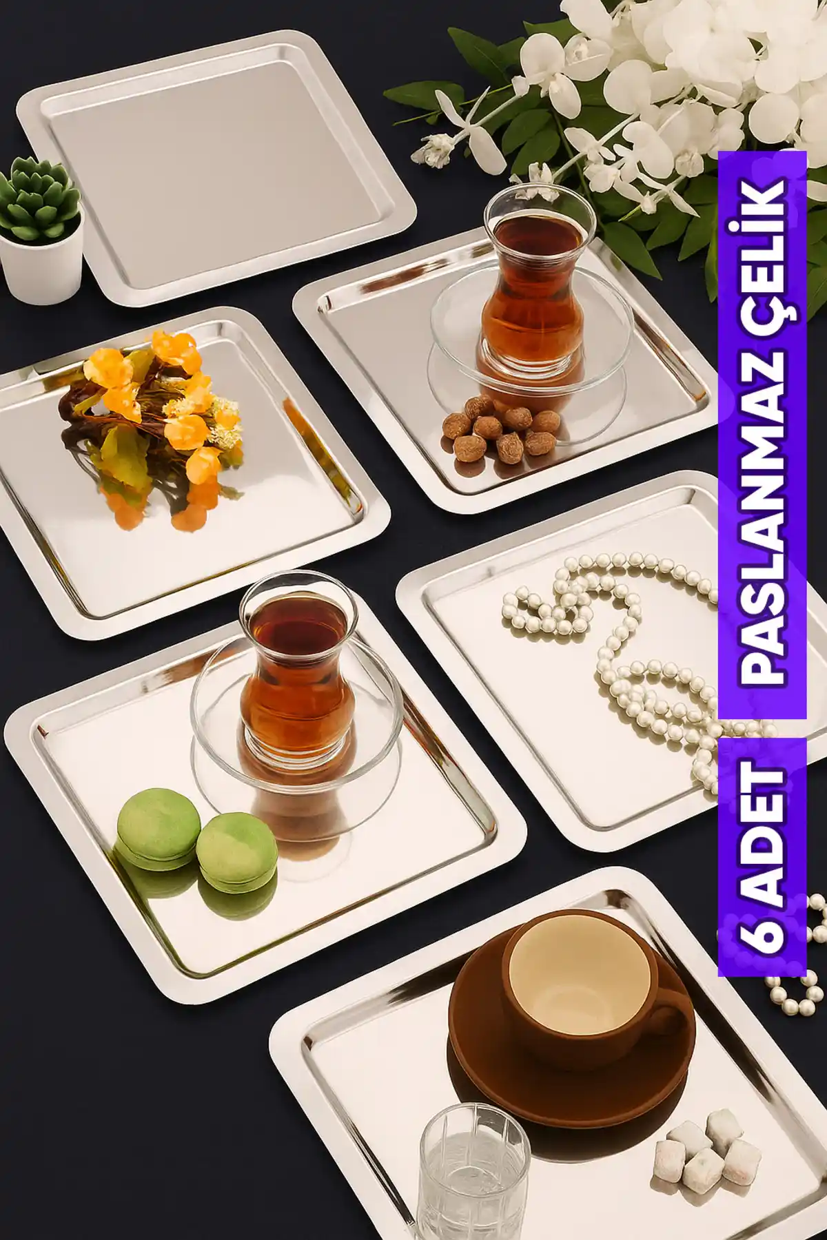 Paslanmaz Çelik Kahve Sunum Tepsisi Modern Tasarım ve Dayanıklılık İle Şıklık Sunar