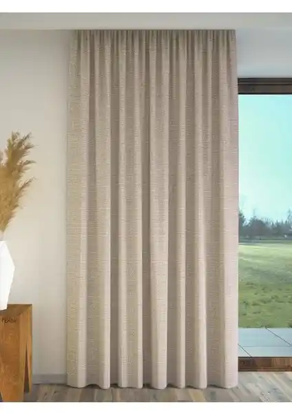 Perle Taş Rengi Keten Dokulu Fon Perde Estetik ve İşlevsellik Sunan Modern Tasarım