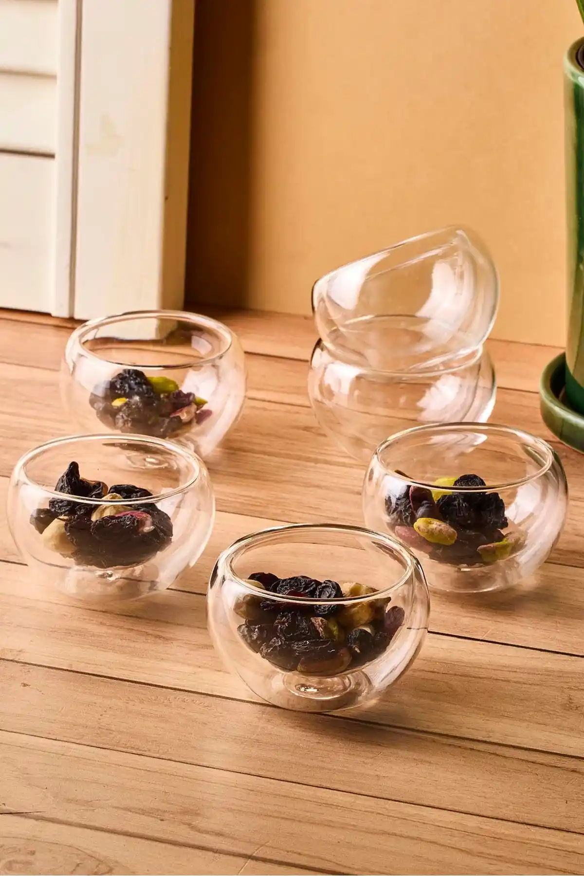 Perotti Bowy 6'lı Çift Cidarlı Mini Cam Sosluk Seti Şık ve Fonksiyonel Tasarım