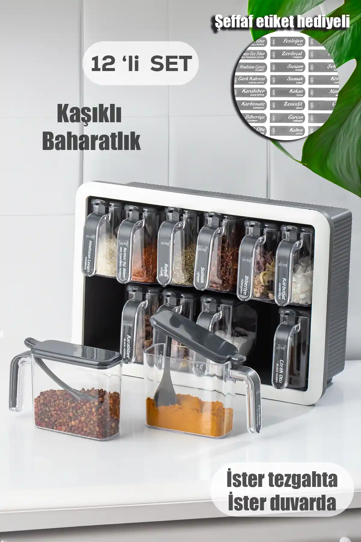 Porsima 1118 12li Kendinden Yapışkanlı Baharatlık Seti ile Mutfak Düzeninizi Geliştirin