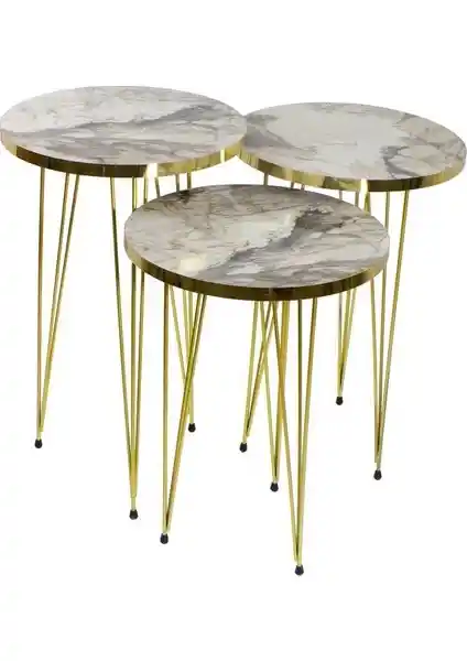 Pratico Gold Metal Ayak Beyaz Mermer Desen Zigon Sehpa Modern ve Şık Tasarım