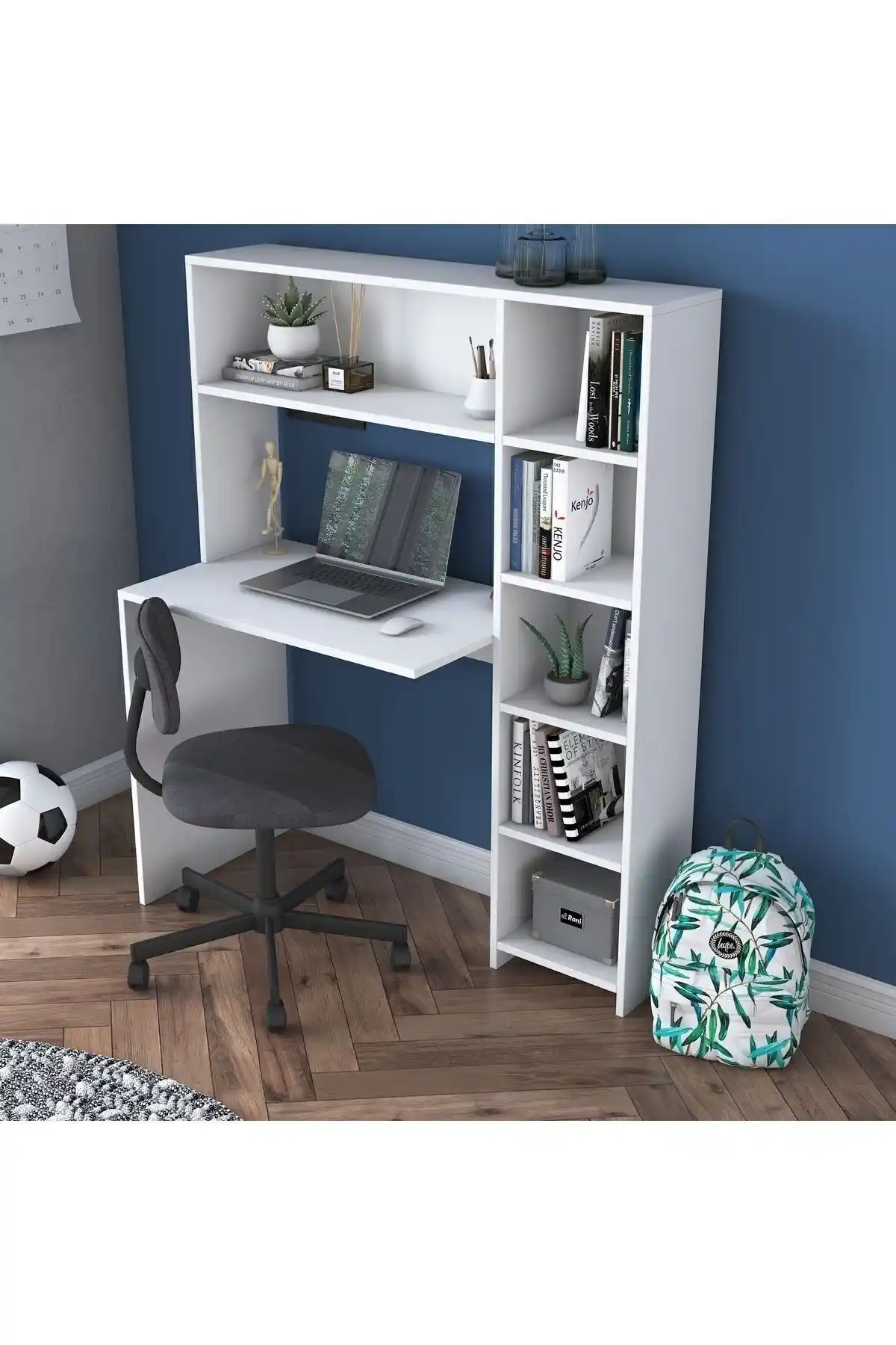 Rani Ha104 Kitaplıklı Raflı Bilgisayar Çalışma Masası Beyaz Modern ve İşlevsel Tasarım