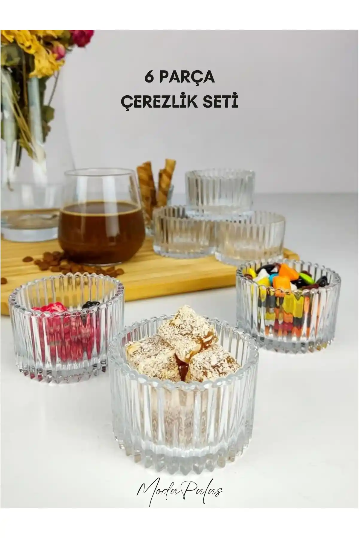 Rayan Sultan 6 Parça Cam Çerezlik Sunum Seti Modern ve Şık Tasarımıyla Mutfak Dekorasyonunu Zenginleştirir