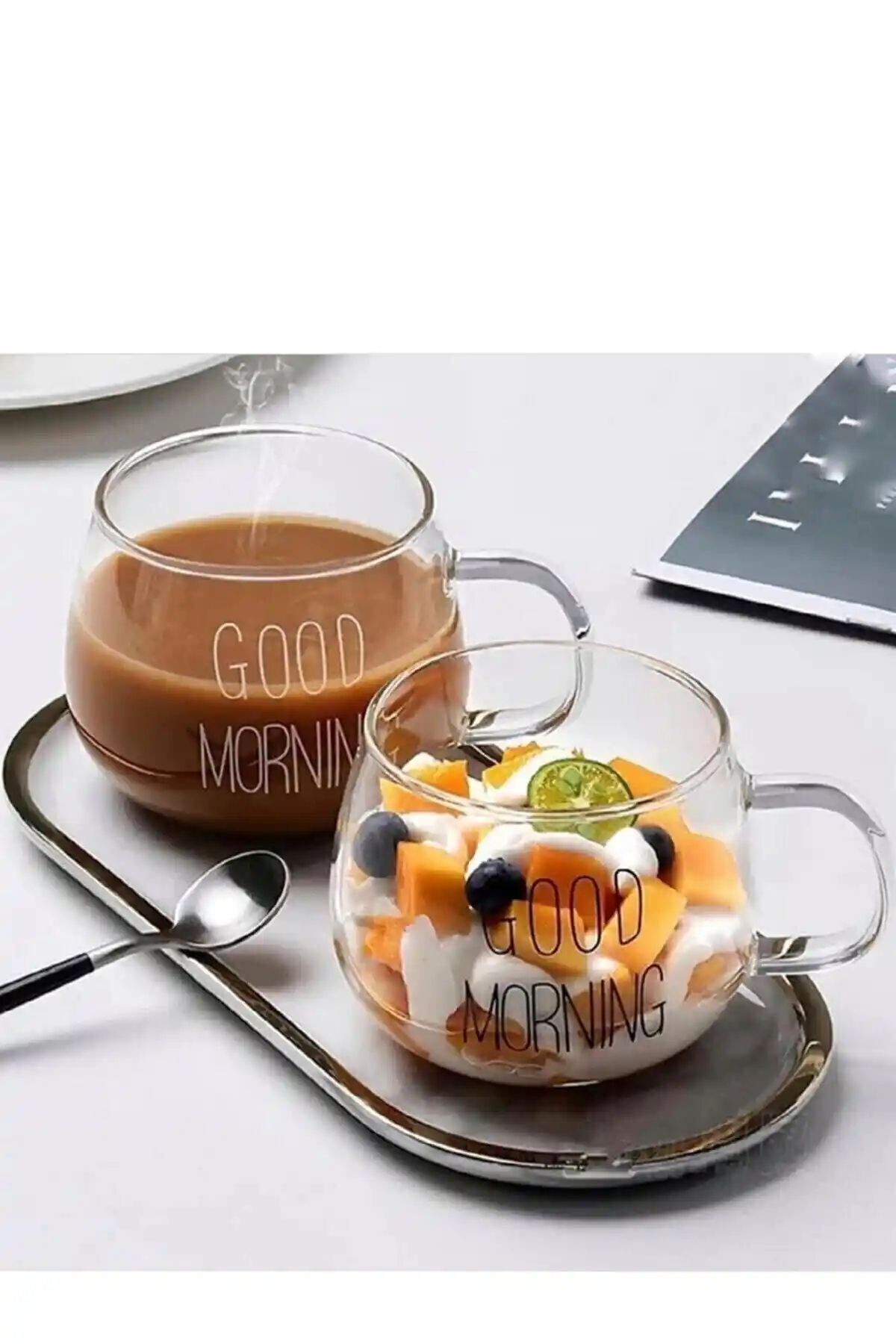 ROYALGROSS 2'li Günaydın Serisi Modern Cam Kahve Kupaları 400 ml, Şık ve Dayanıklı Tasarım