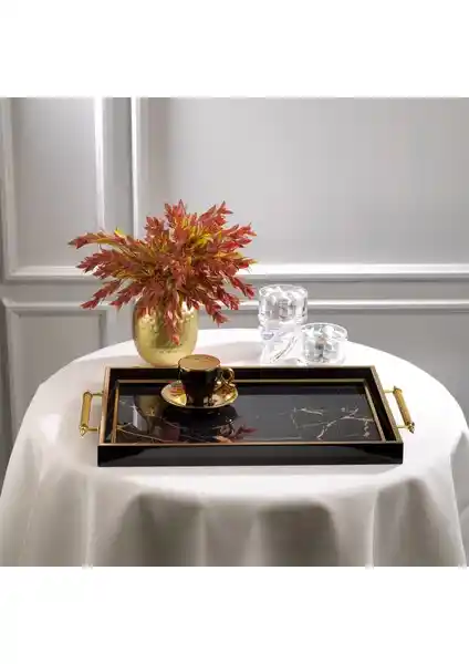 Schafer Kunst Tepsi-1 Gold ve Siyah Modern Servis Tepsisi Şıklık ve Fonksiyonellik Bir Arada