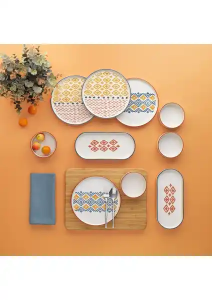 Schafer Sunny 4 Kişilik Renkli Seramik Kahvaltı Takımı Günlük ve Özel Kullanım İçin