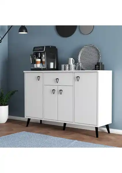 Serçe Design 4 Kapaklı Çekmeceli Kahve Köşesi Dolabı Modern ve Fonksiyonel Mutfak Çözümü