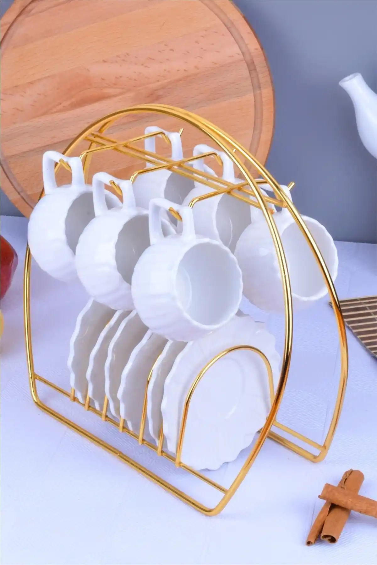 Sezka Life Papatya Temalı 6 Kişilik Modern Kahve Fincan Seti 13 Parça