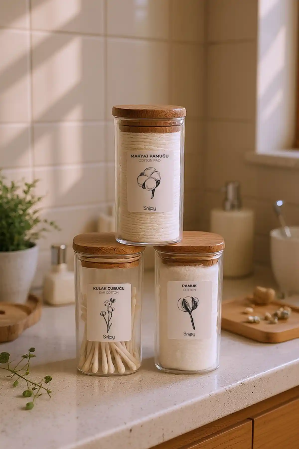 Snippy Luvo 3'lü Kare Ahşap Vakum Kapaklı Banyo Düzenleyici Özellikleri ve Kullanım Avantajları