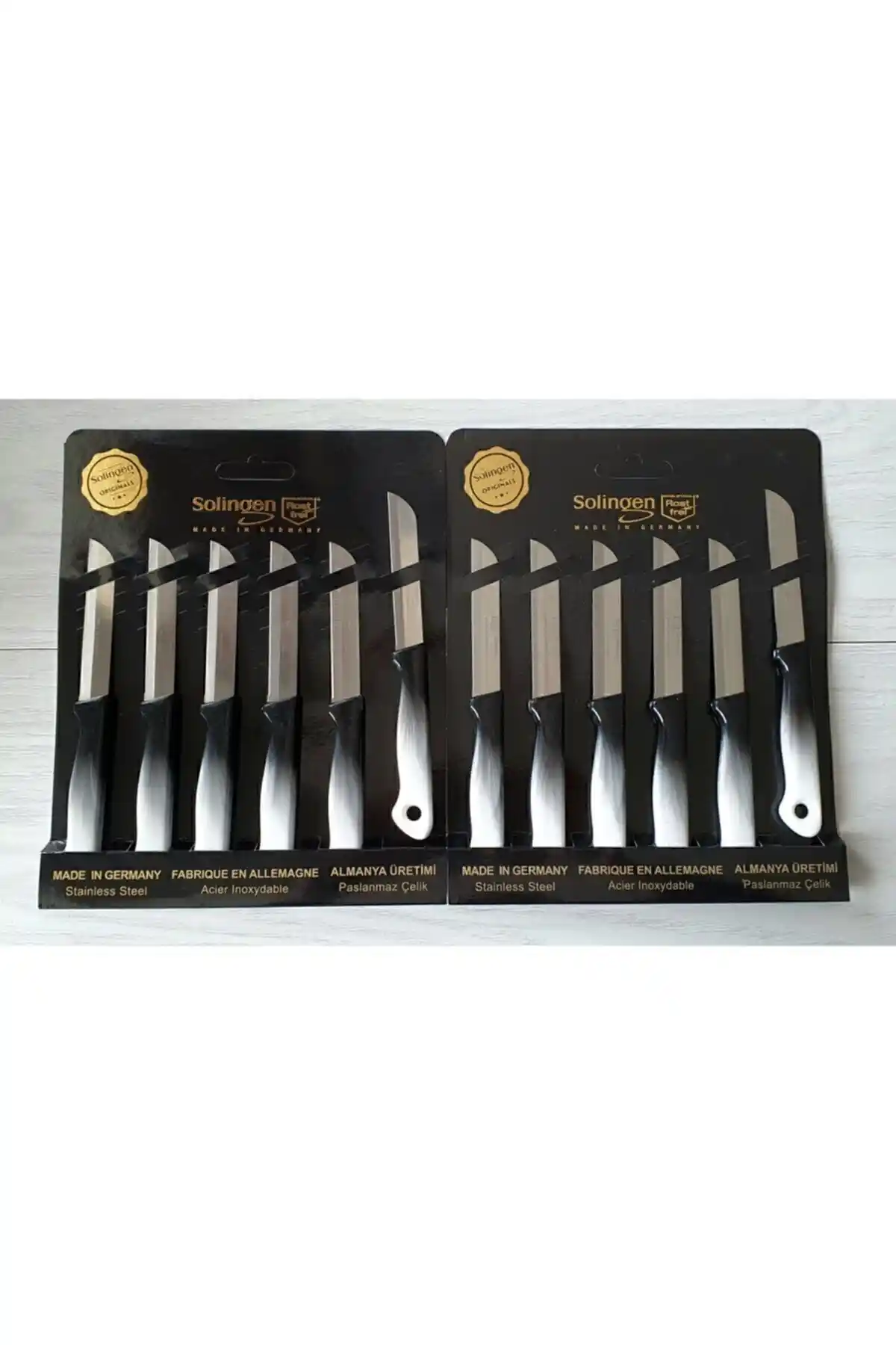 Solingen Siyah Ebruli Tırtıklı Meyve Bıçakları 12'li Set ile Mutfakta Kalite ve Şıklık