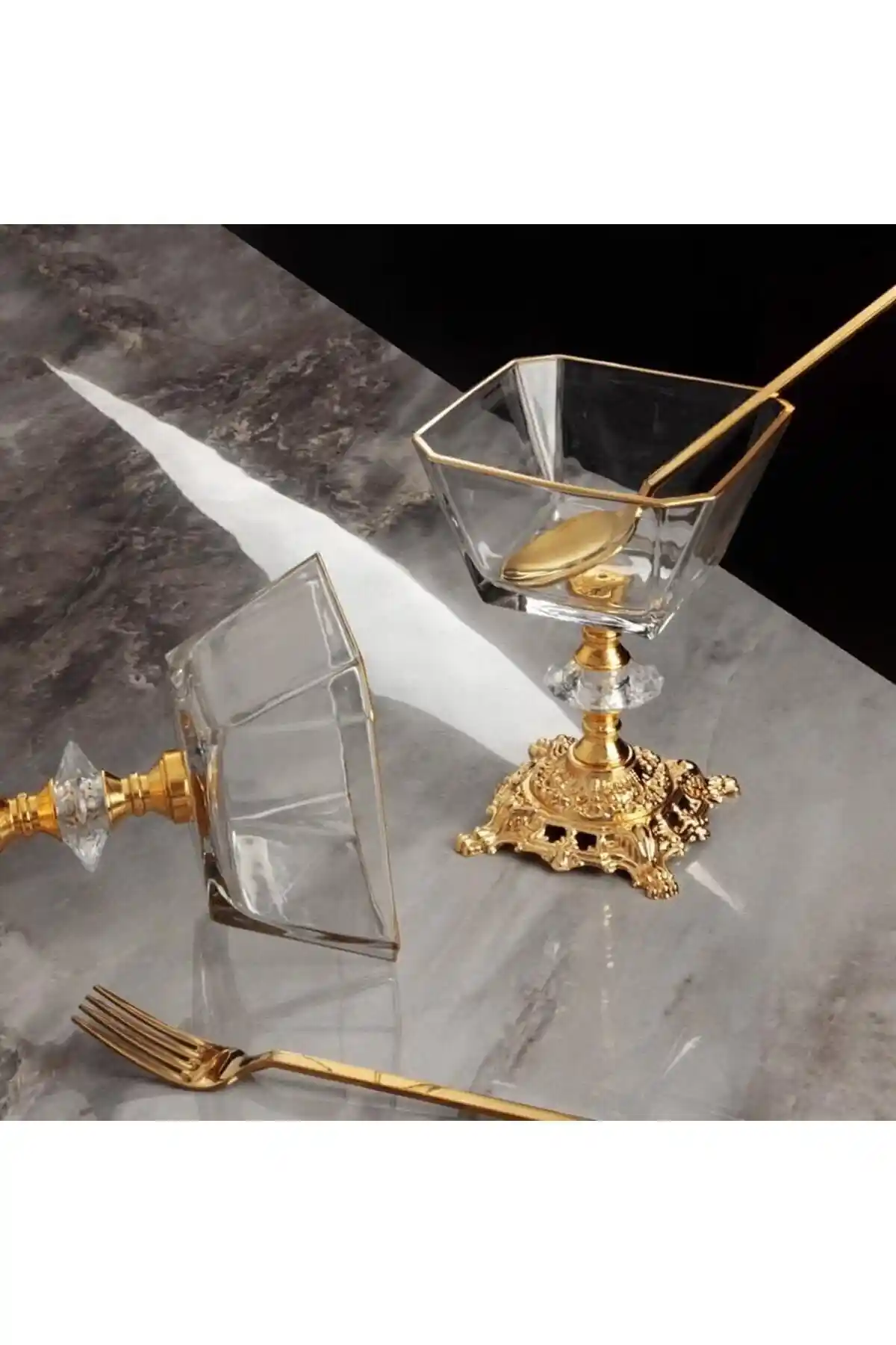 STD Lav Cam Lüx Gold Ayaklı Kase Seti 6'lı, Estetik ve Dayanıklı Servis Gereçleri