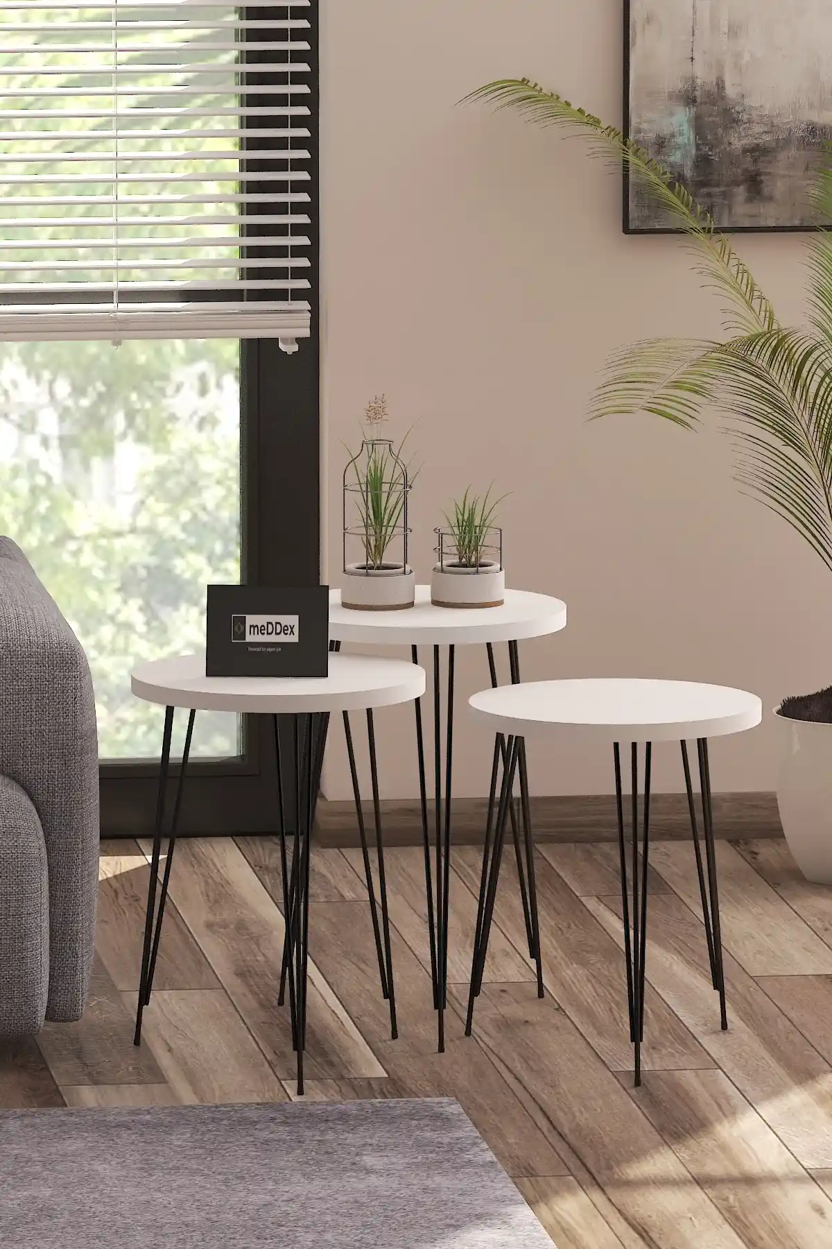 The Violet Star 3'lü Yuvarlak Sehpa Seti Beyaz Modern ve Dayanıklı Tasarım