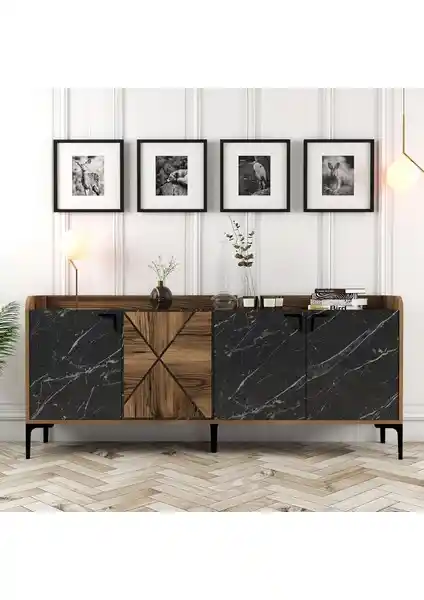 Variant Venedik Konsol Ceviz Siyah Mermer Modern Tasarım ve Dayanıklılık