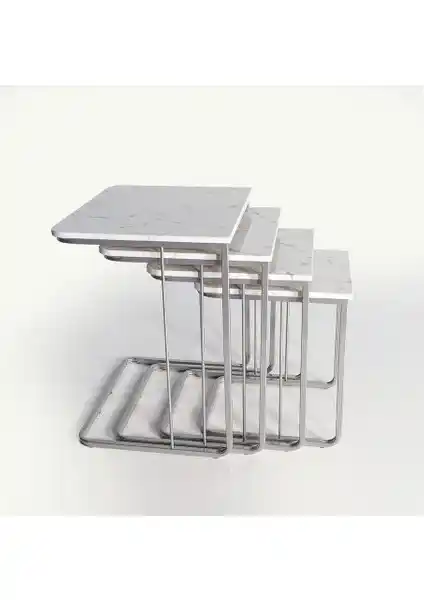 Veys Sehpa Metalik Vegas Zigon Sehpa Beyaz Mermer Modern ve Fonksiyonel Tasarım