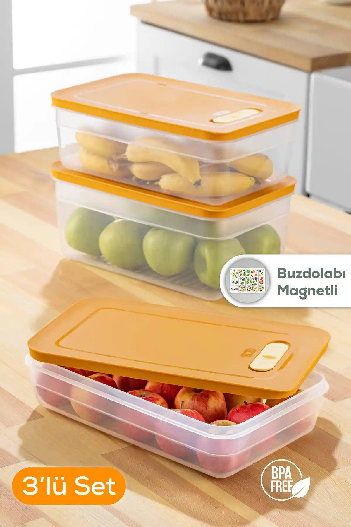 Vienev 3'lü Ayarlı Sebze ve Meyve Saklama Kabı Seti ile Mutfakta Pratiklik ve Düzen