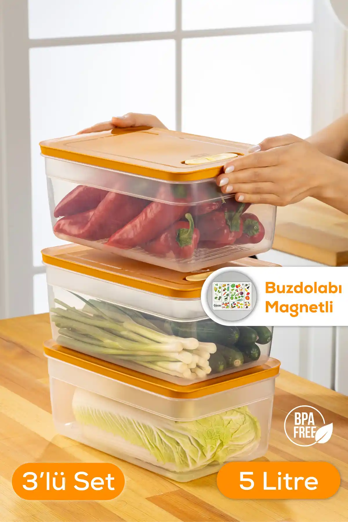 Vienev 3'lü Ayarlı Sebze ve Meyve Saklama Kabı Seti Modern Mutfak Çözümü