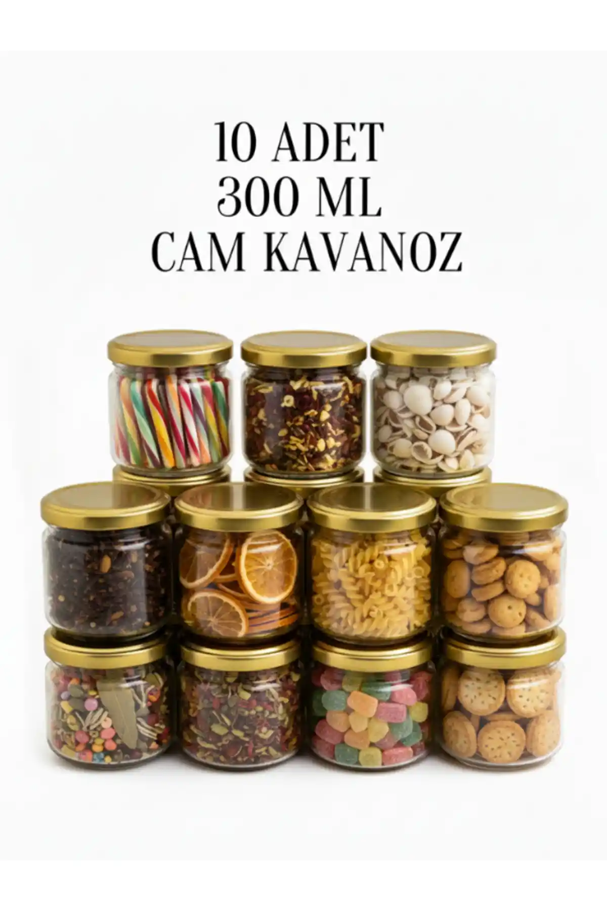 Viyalente Şişecam Cam Kavanoz Seti 300 cc Gold Kapaklı Magnolia-Bal